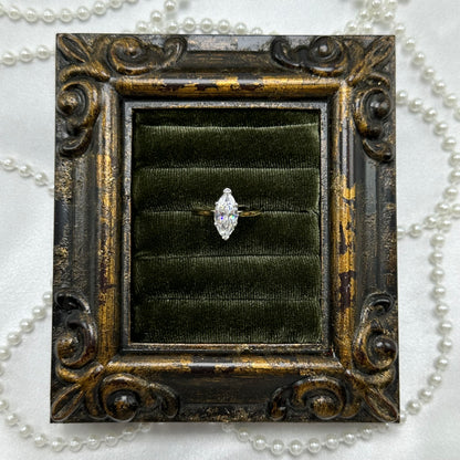 14k gold electroplated vintage deadstock ring with solitaire marquise clear cubic zirconia stone.