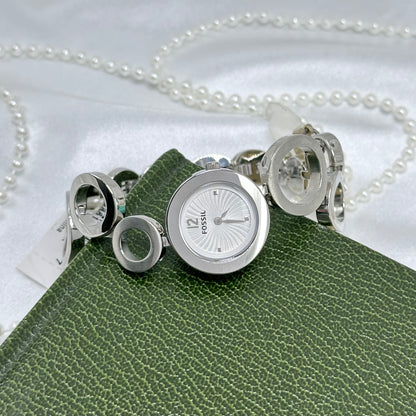 Geometric Circle Band Vintage Silver Fossil Watch