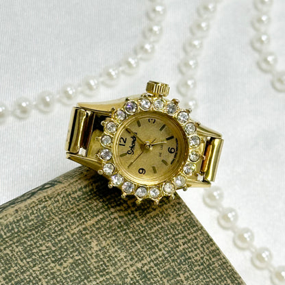 Gold Diamanté Watch Ring