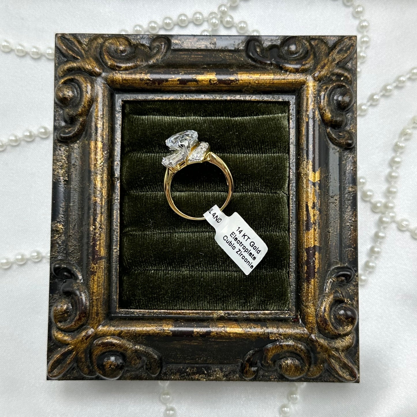 Large Teardrop Cubic Zirconia Stone Vintage Deadstock Ring 14k Gold Electroplated