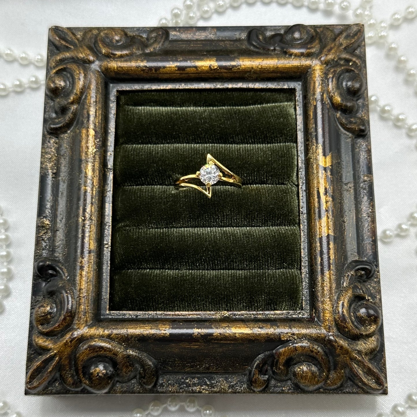 Solitaire Round Cubic Zirconia Stone Vintage Deadstock Ring 14k Gold Electroplated