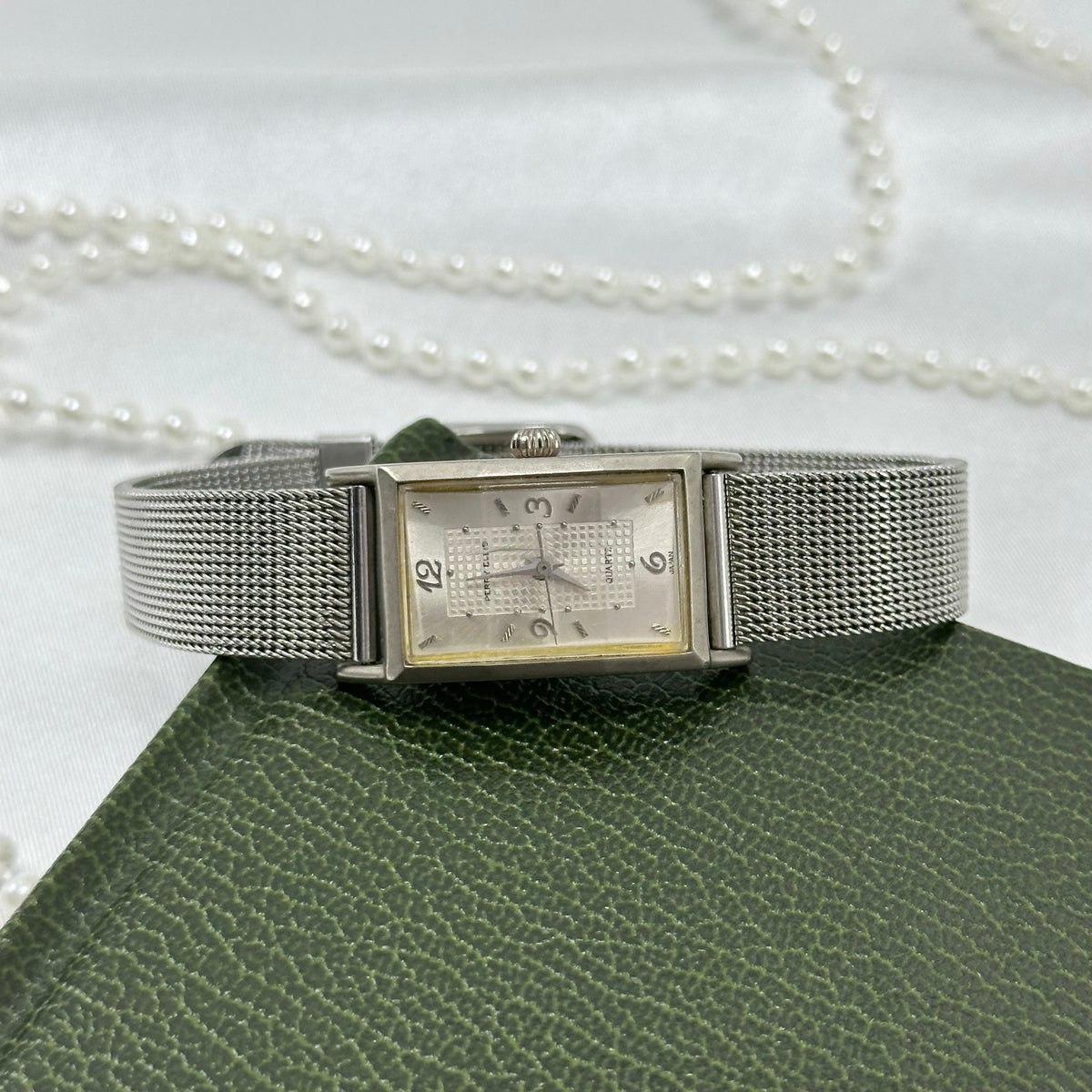 Silver Rectangular Dial Watch with Metal Mesh Band