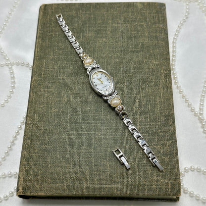 Two-Tone Diamanté and Pearl Watch with Mother of Pearl Dial