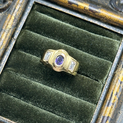 Adorable Purple Cubic Zirconia Stone Vintage Deadstock Ring 14k Gold Electroplated
