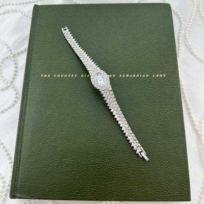 Elegant Crystal Silver Watch with Mother of Pearl Dial