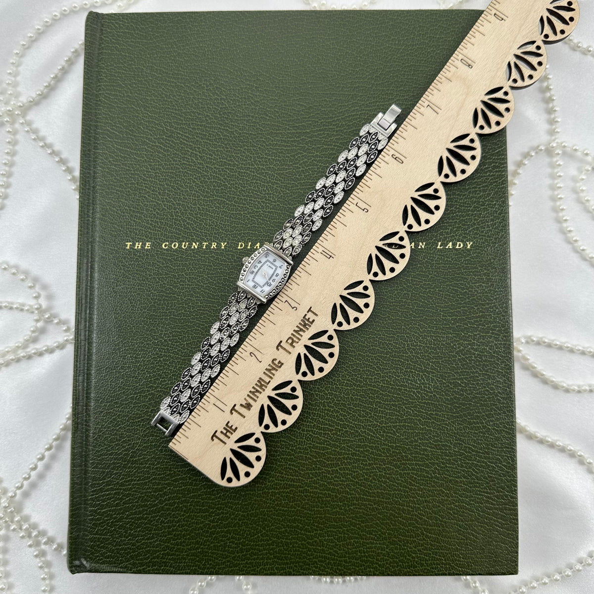 Silver and Black Marcasite Watch with Mother of Pearl Dial