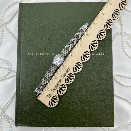 Silver and Black Marcasite Watch with Mother of Pearl Dial