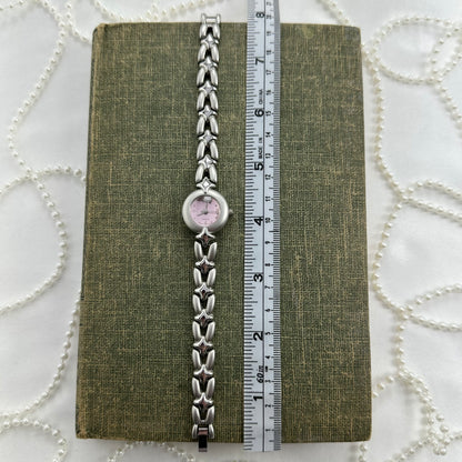 Silver Watch with Pink Bubble Dial