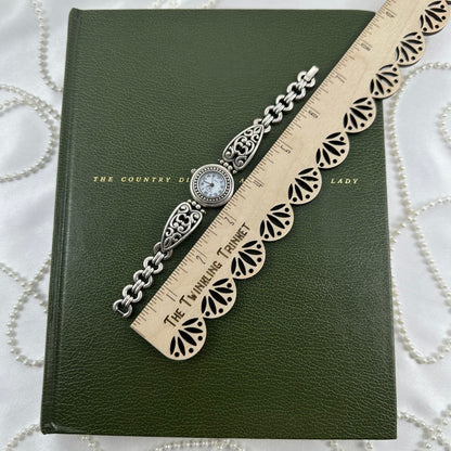 Silver Wrangler Watch with Mother of Pearl Dial and Filigree Band