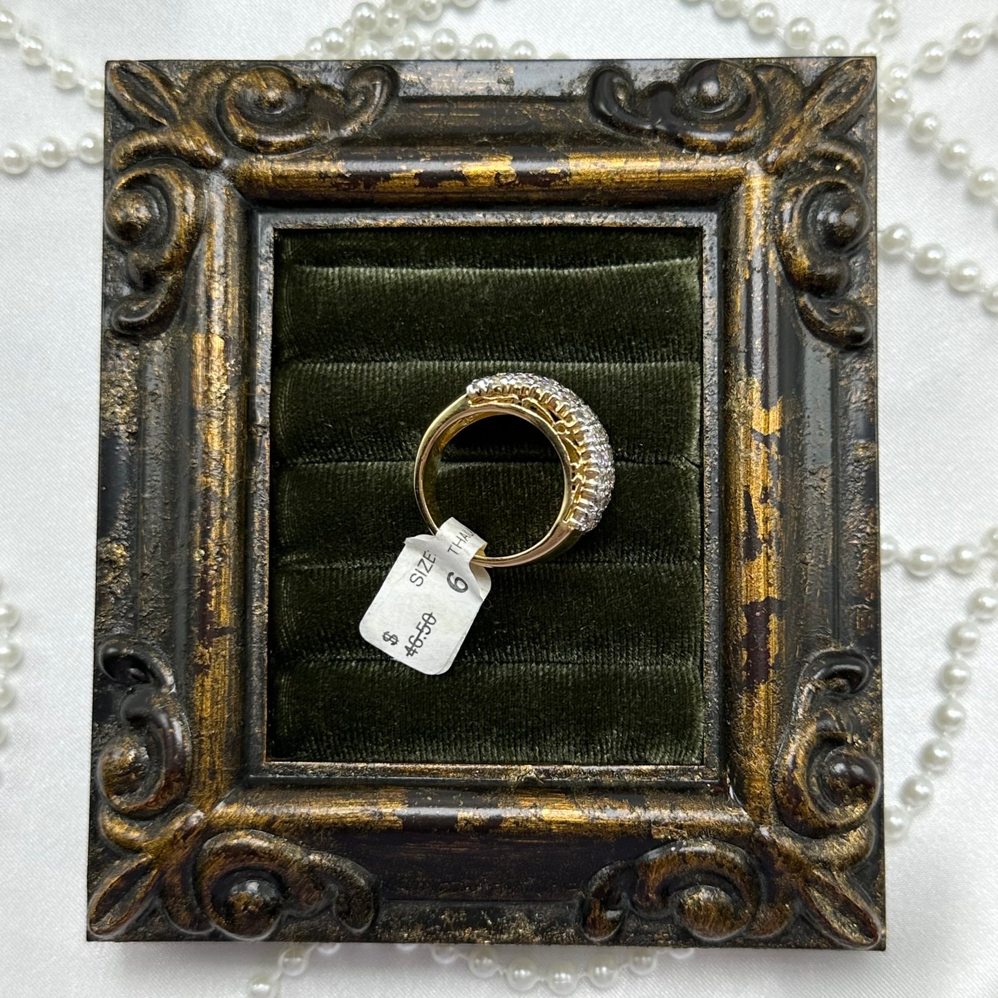 Five Row Cubic Zirconia Vintage Deadstock Ring 14k Gold Electroplate