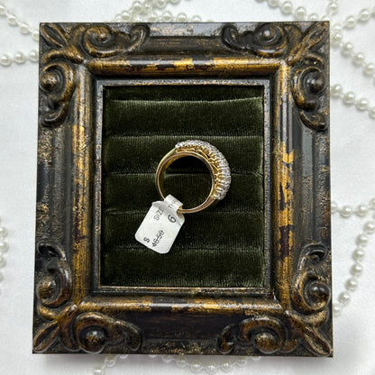Five Row Cubic Zirconia Vintage Deadstock Ring 14k Gold Electroplate