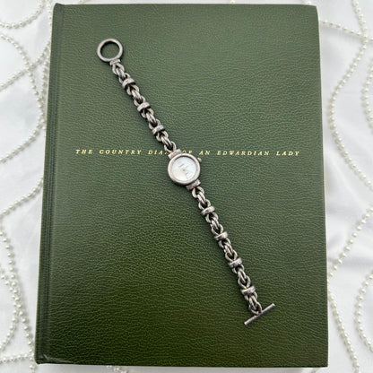 Sterling Silver Plated Chain Bracelet Watch with Mother of Pearl Dial
