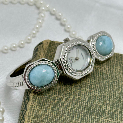 Light Blue Gemstone Watch with Mother of Pearl Dial