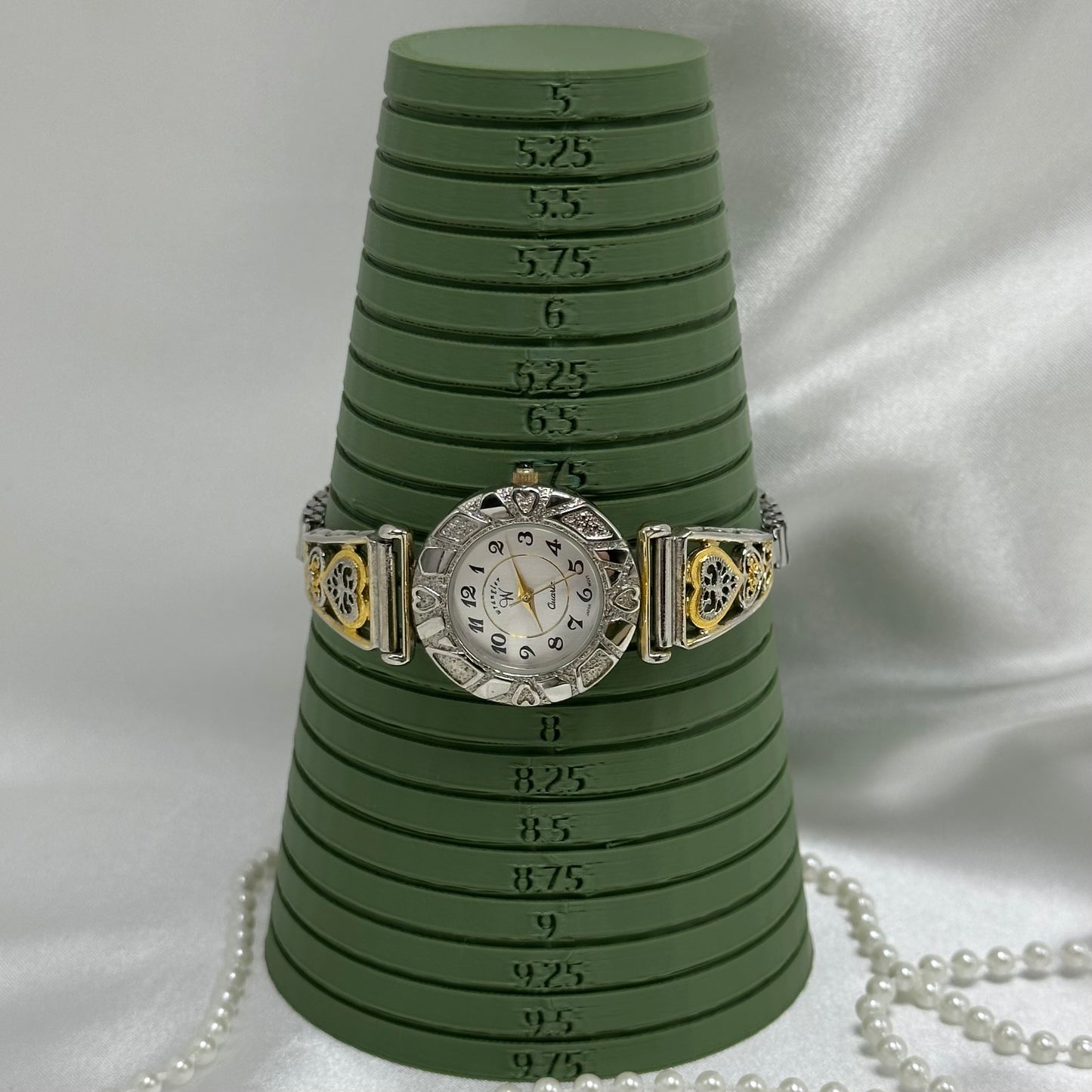 Two-Tone Wrangler Watch with Filigree Hearts Band and Black Jewel Crown