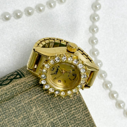 Gold Diamanté Watch Ring