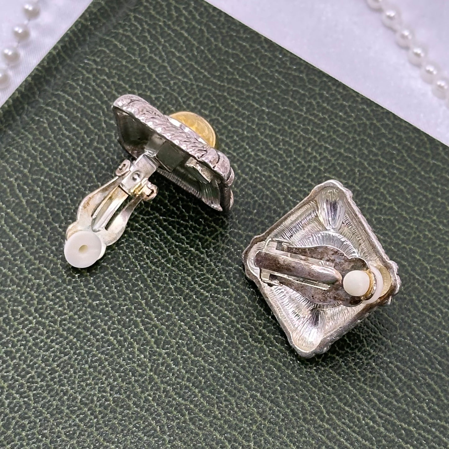 Two-Tone Vintage Avon Diamond Shaped Clip On Earrings