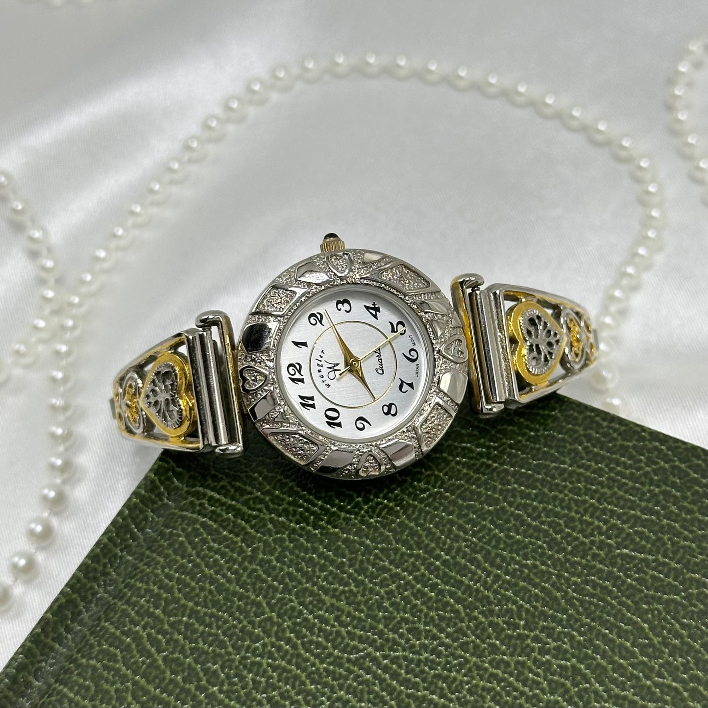 Two-Tone Wrangler Watch with Filigree Hearts Band and Black Jewel Crown