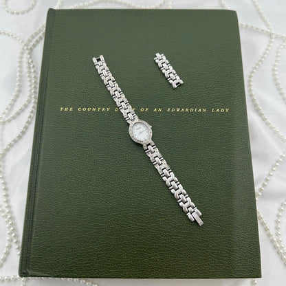 Vintage Silver Caravelle Watch with Diamanté Oval Dial and Band