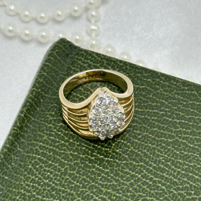 Vintage 14k Gold Plated Marquise Cluster Stone Ring