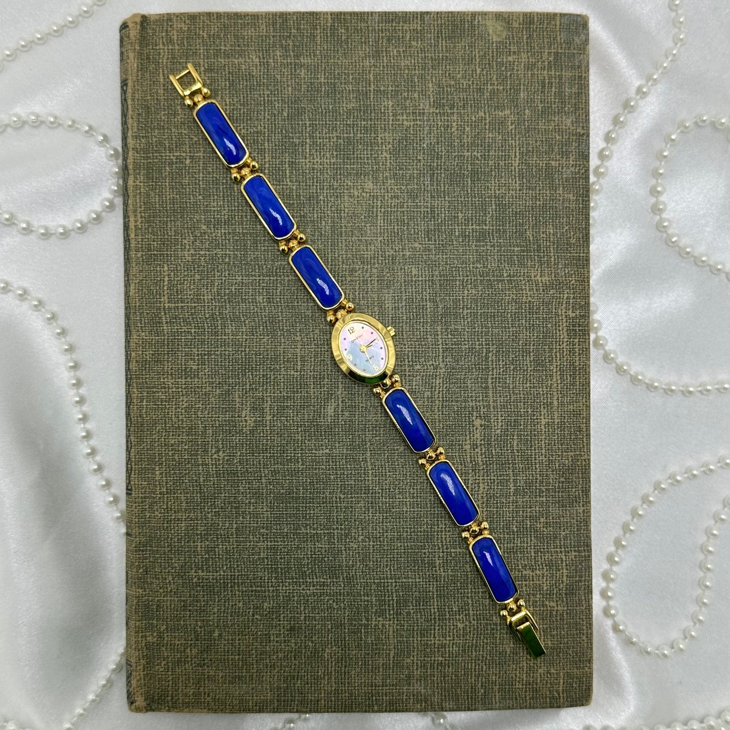 Gold and Blue Lapis Lazuli Gemstone Band Watch