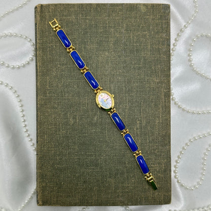 Gold and Blue Lapis Lazuli Gemstone Band Watch