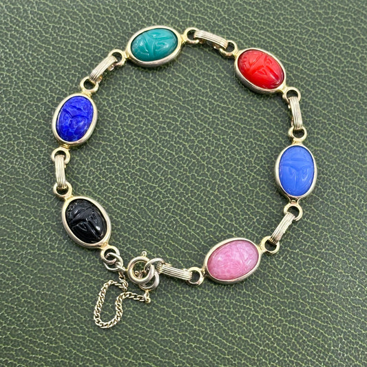 Vintage Multicolor Scarab Silver Bracelet