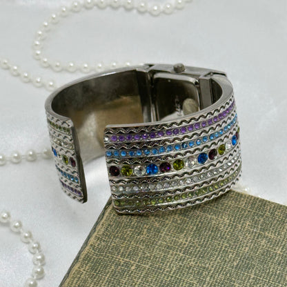 Silver Multicolor Gemstone Cuff Watch