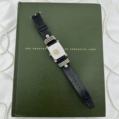 Silver Buckle LA Express Watch with Black Leather Band