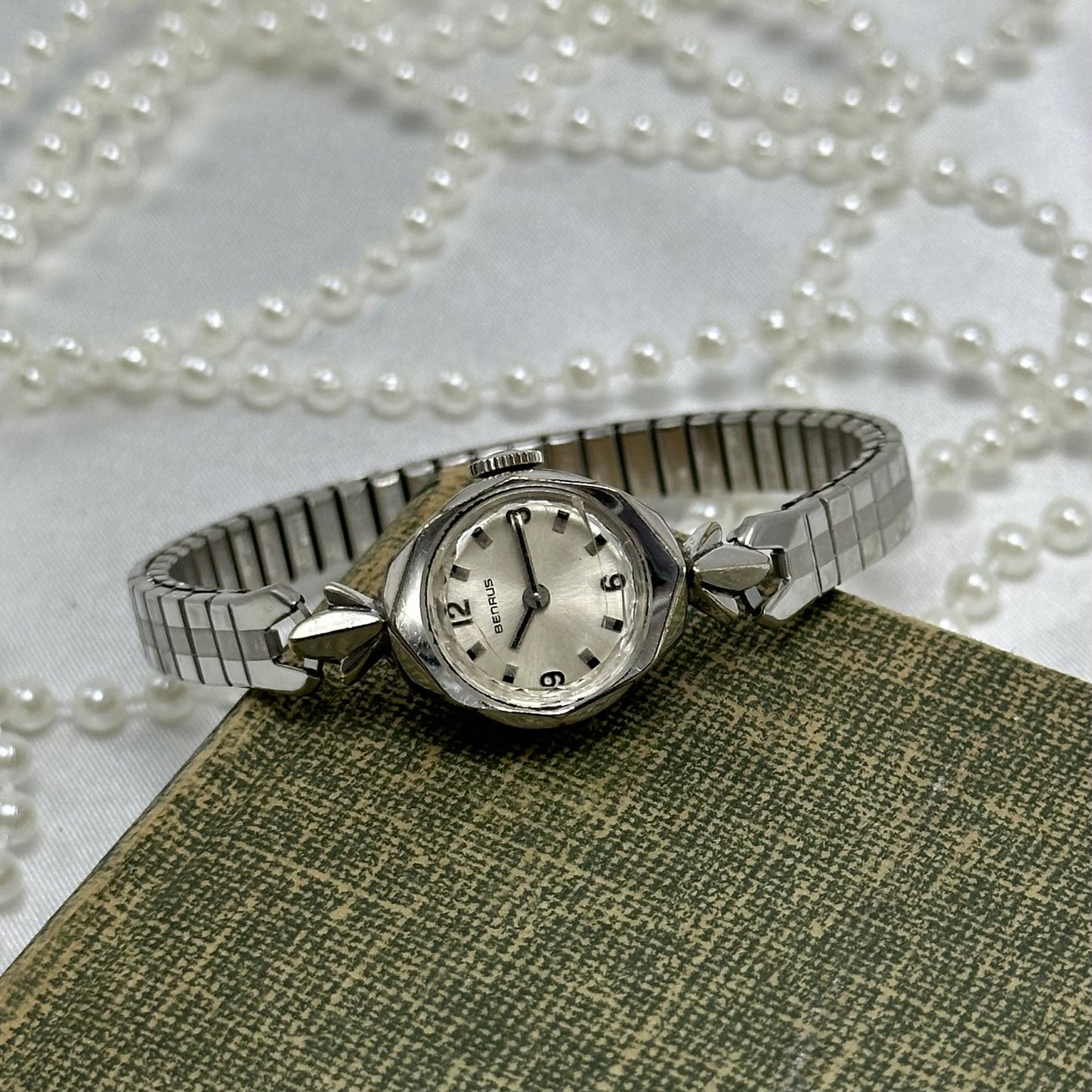 Dainty 10k RGP Silver Benrus Wind-Up Watch