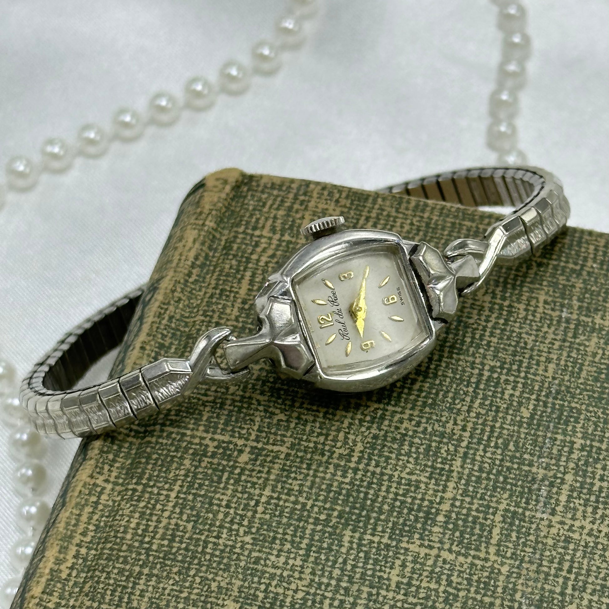 Dainty 10k RGP Silver Wind-Up Vintage Cocktail Watch