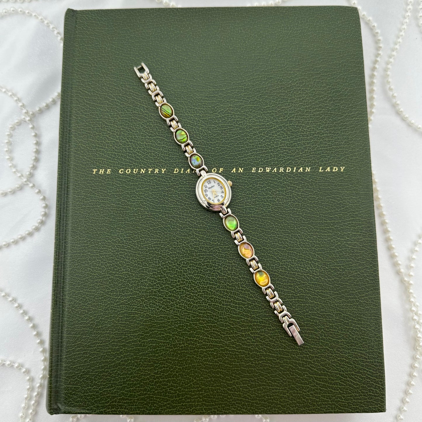 Dainty Silver Abalone Watch with Oval Mother of Pearl Dial