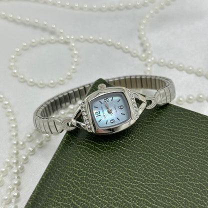 Dainty Silver Watch with Diamanté Mother of Pearl Dial