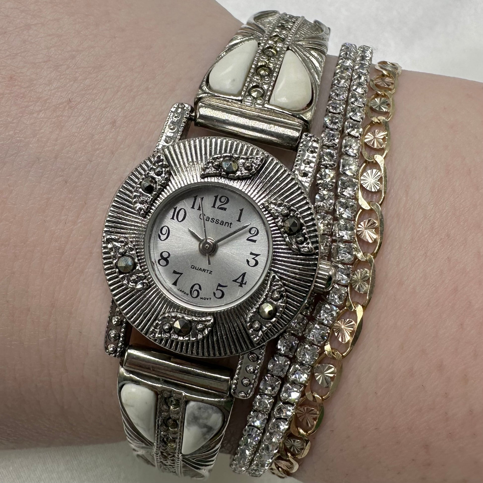 Detailed Silver Marcasite Round Dial Watch