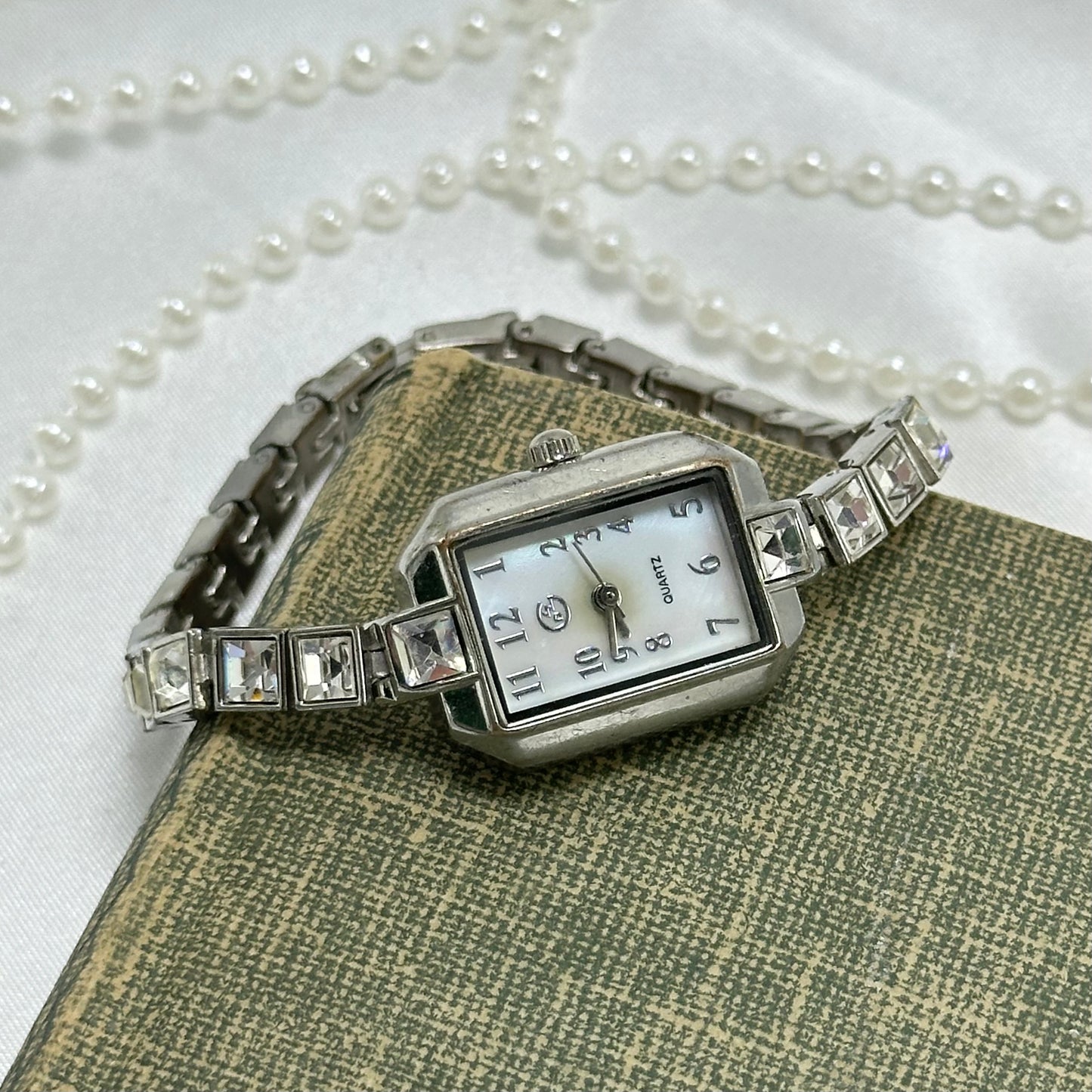 Diamanté Silver Watch with Mother of Pearl Dial