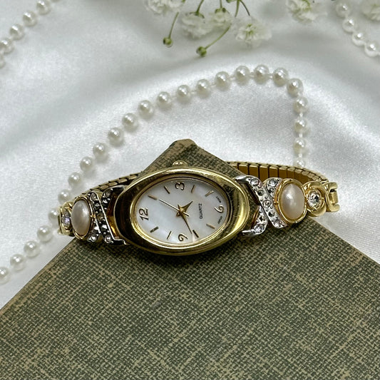 Diamanté and Pearl Avon Watch with Mother of Pearl Dial