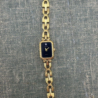 Dainty Gold Watch with Black Dial