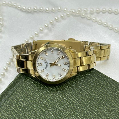 Gold Kenneth Cole Vintage Tank Watch with Mother of Pearl Dial