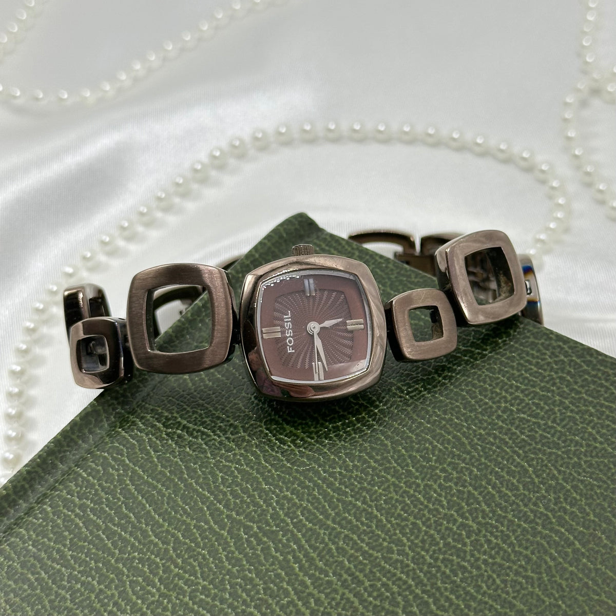 Geometric Square Band Vintage Chocolate Brown Fossil Watch