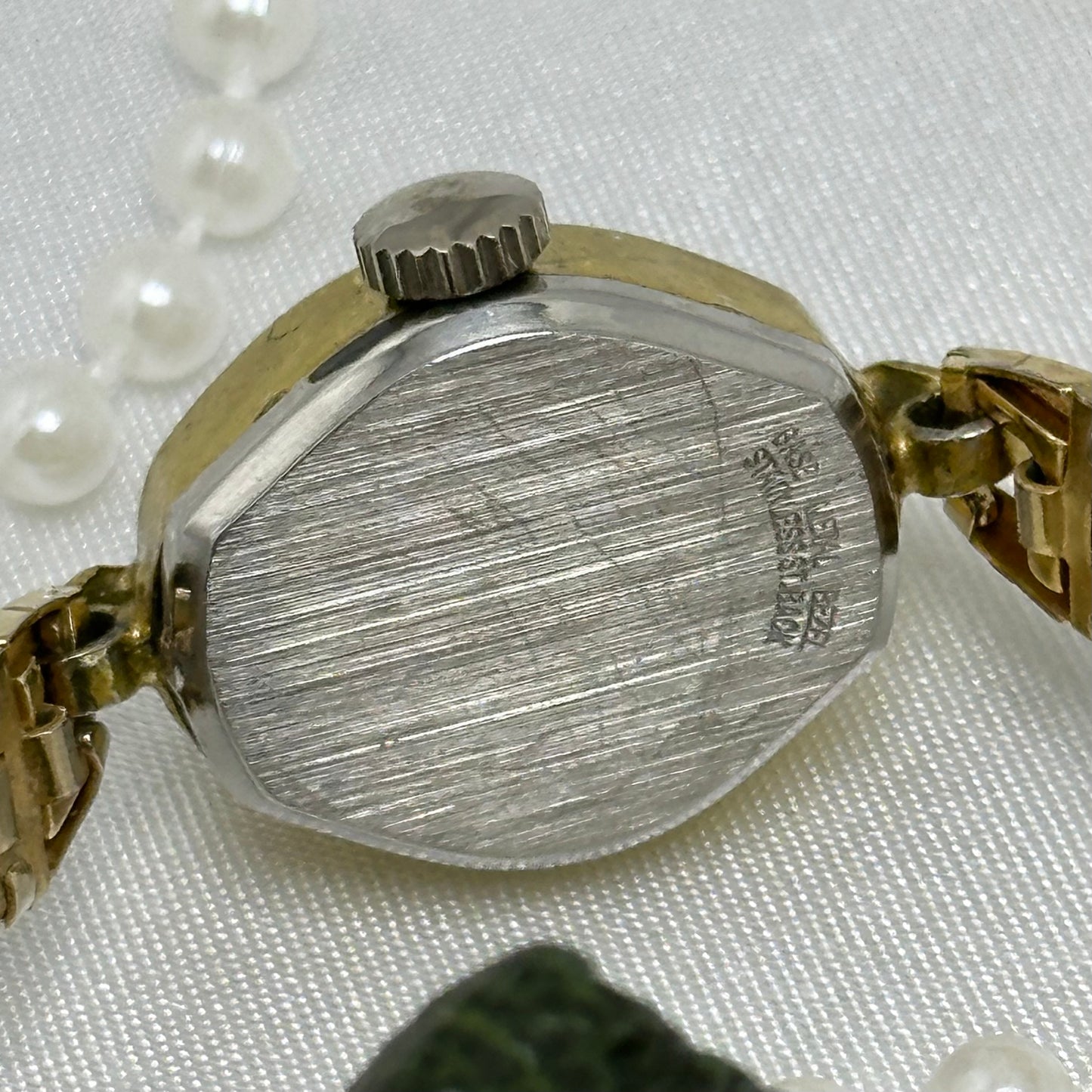 Dainty Gold Vintage Geneva Wind-Up Cocktail Watch with Textured Band