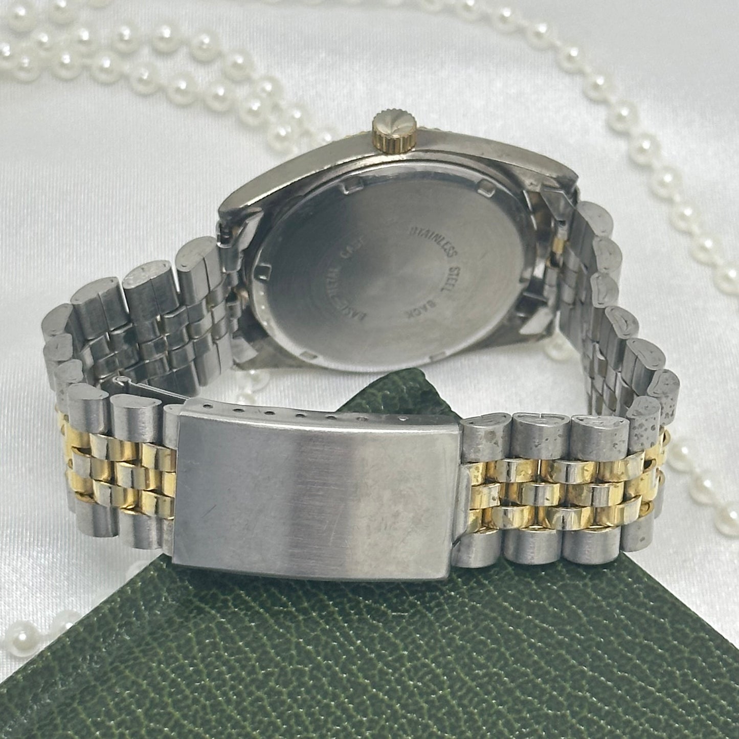 Two-Tone Geneva Tank Watch with Black Dial and Date Display
