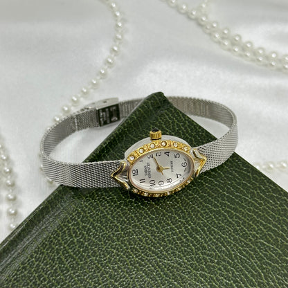 Two-Tone Sarah Coventry Diamanté Watch with Black Jewel Crown