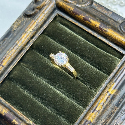 Round and Rectangular Cubic Zirconia Stone Vintage Deadstock Ring 14k Gold Electroplated