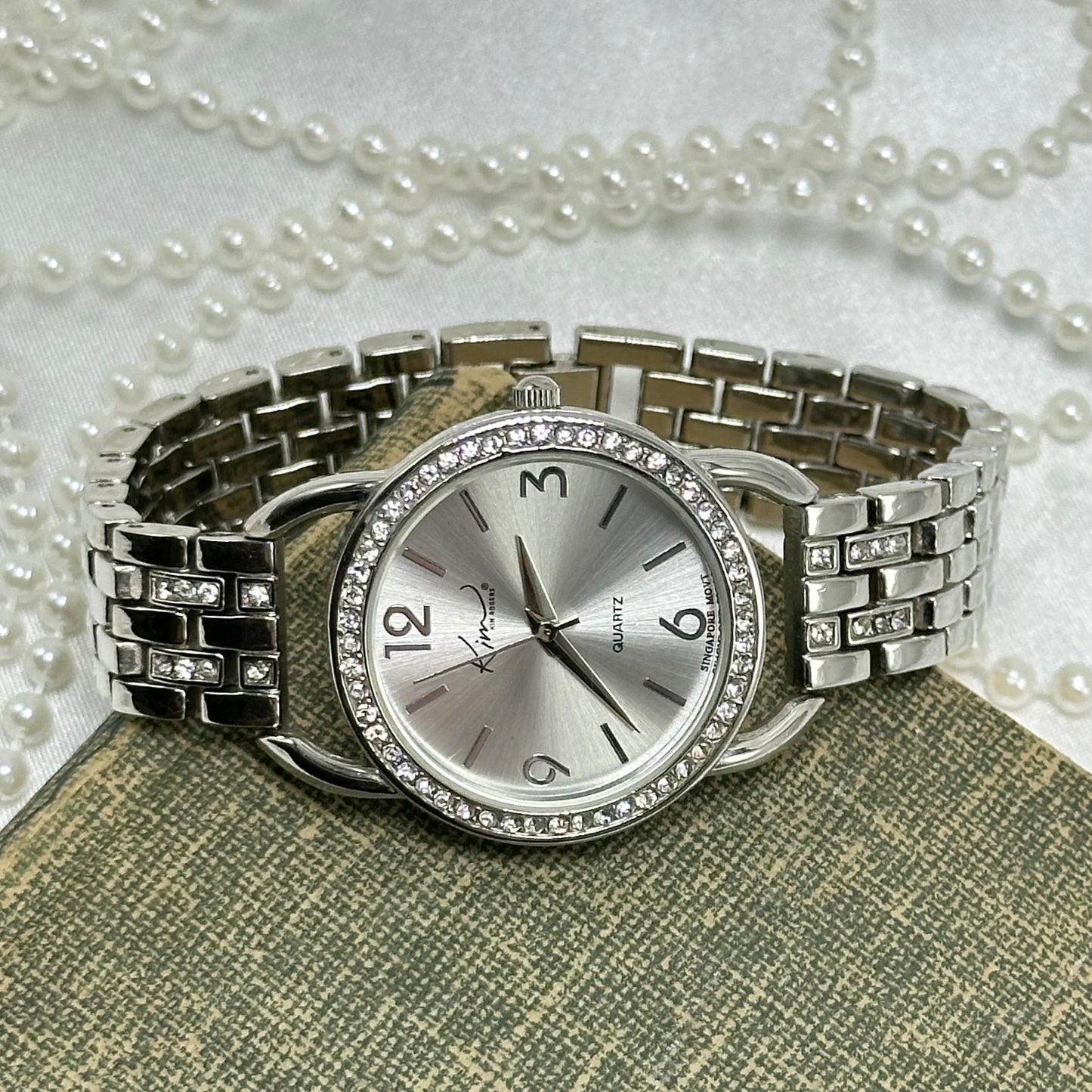 Vintage Silver Kim Rogers Watch with Round Diamanté Dial