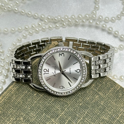 Vintage Silver Kim Rogers Watch with Round Diamanté Dial