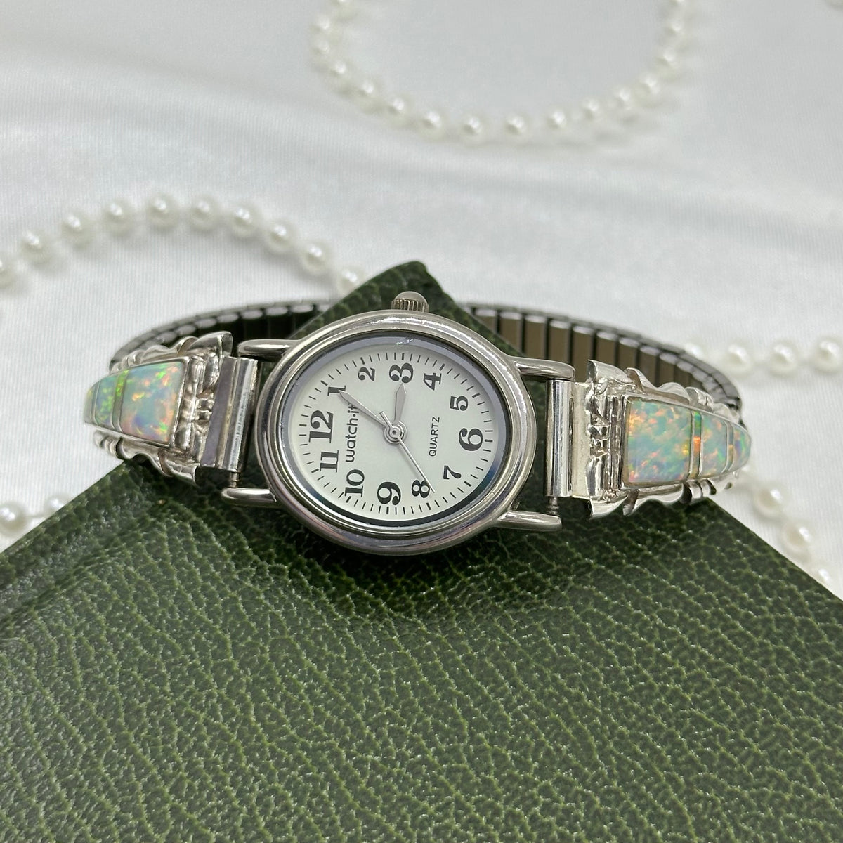 Oval Dial Watch with Sterling Silver and Opal Band