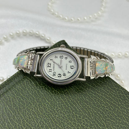Oval Dial Watch with Sterling Silver and Opal Band