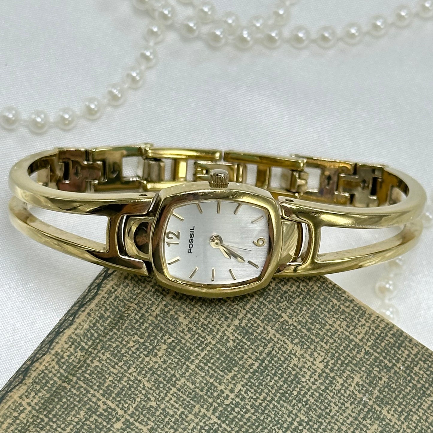 Gold Fossil Cuff Watch