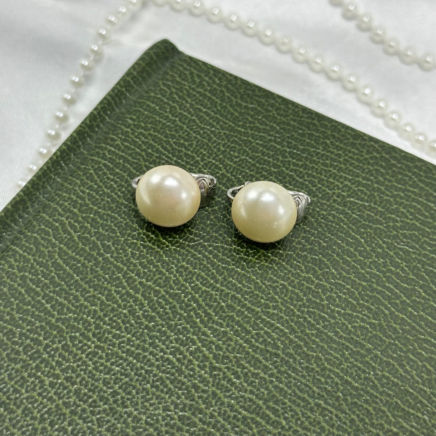 Classic Pearl Silver Button Style Clip On Earrings