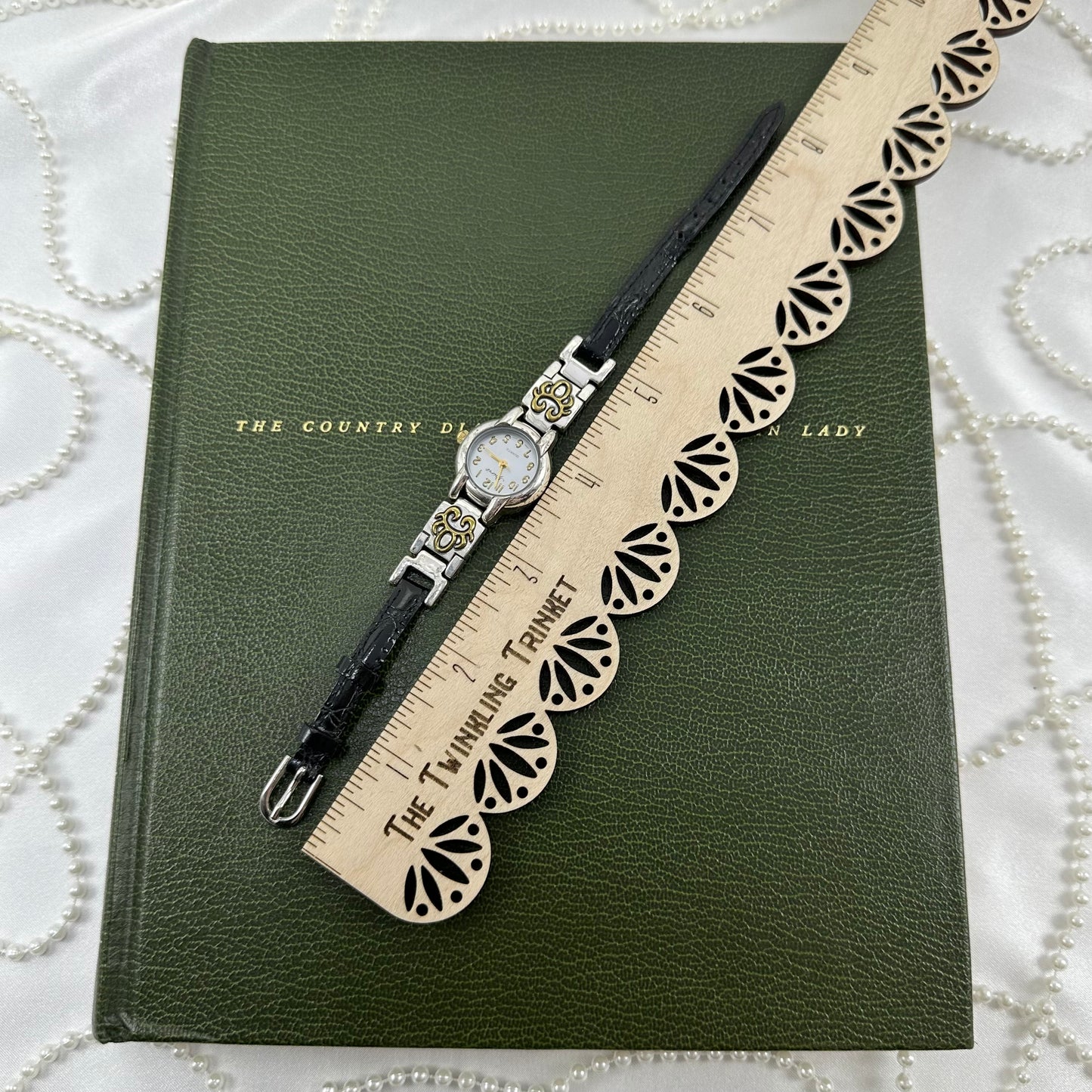 Two-Tone Round Dial Watch with Black Band