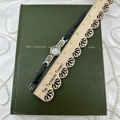 Two-Tone Round Dial Watch with Black Band